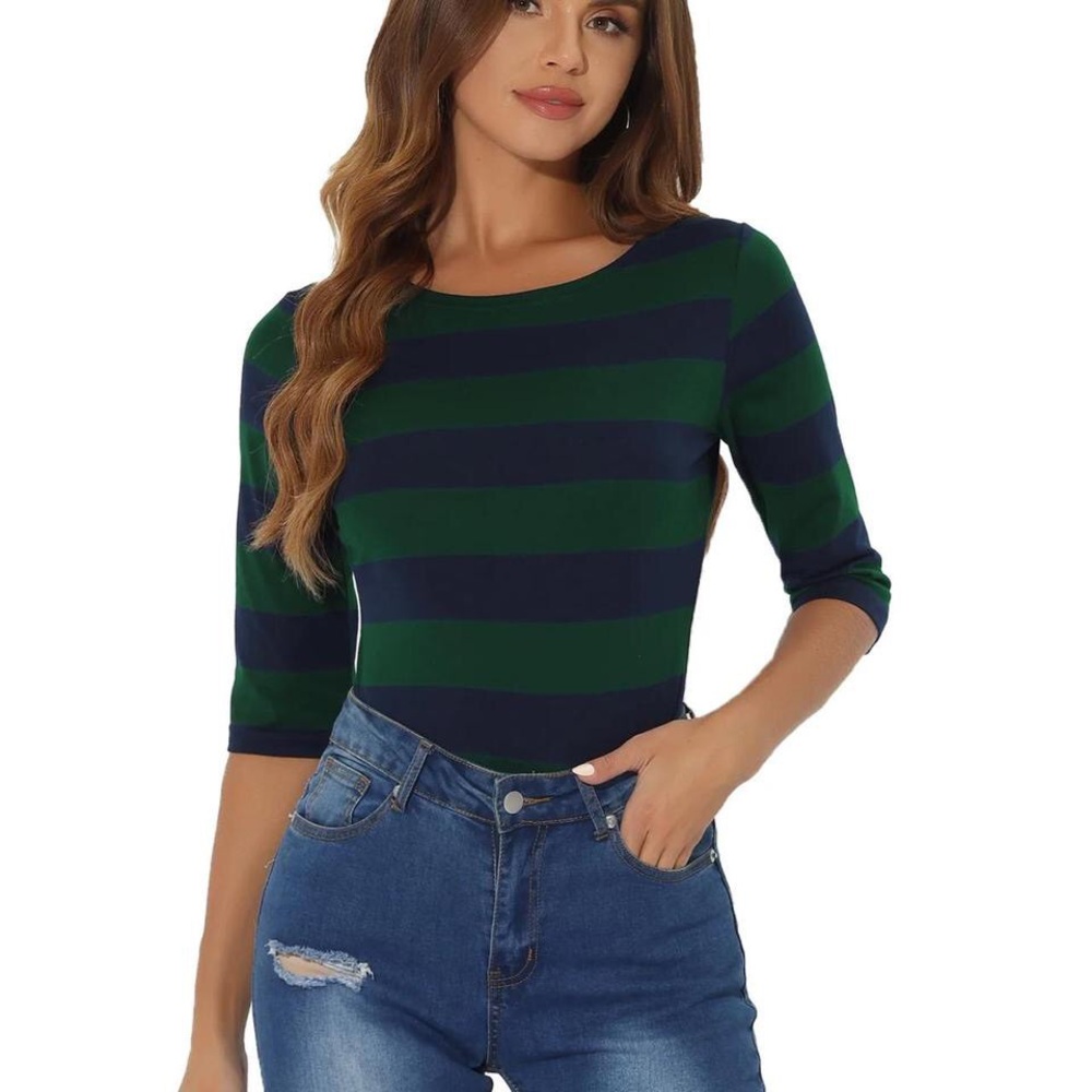 NWT Allegra K Striped 3/4 Sleeve Top
